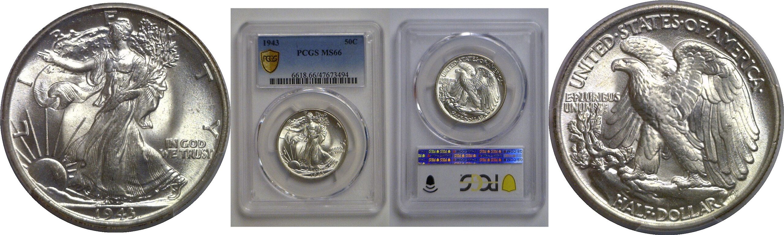 1943 Walking Liberty Half Dollar   PCGS MS-66
