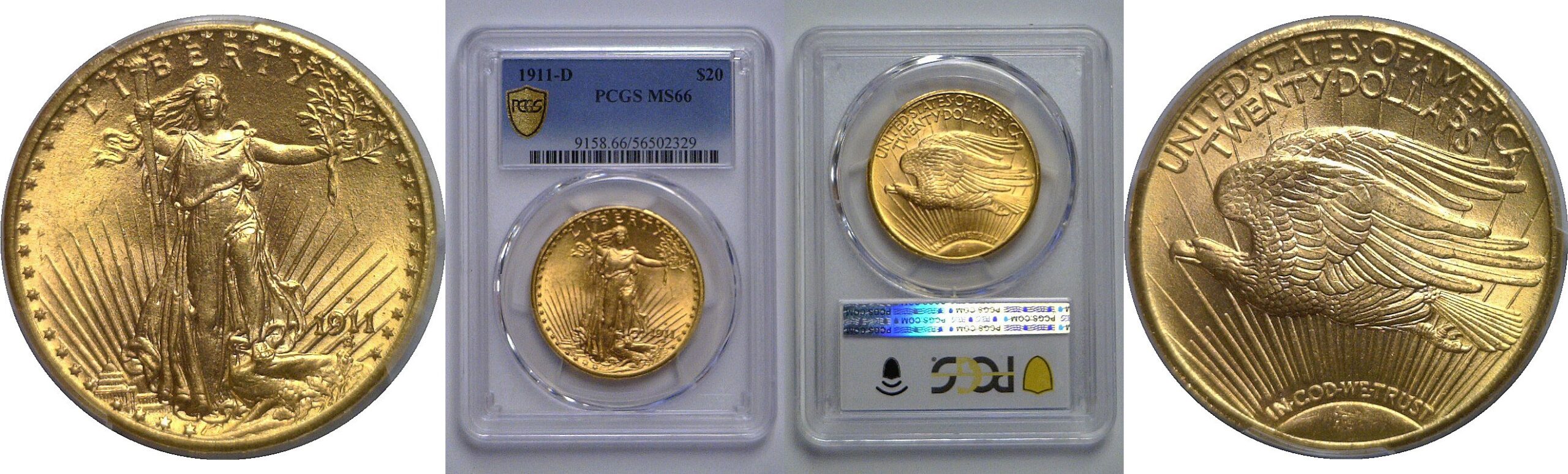 1911-D $20 St. Gaudens   PCGS MS-66