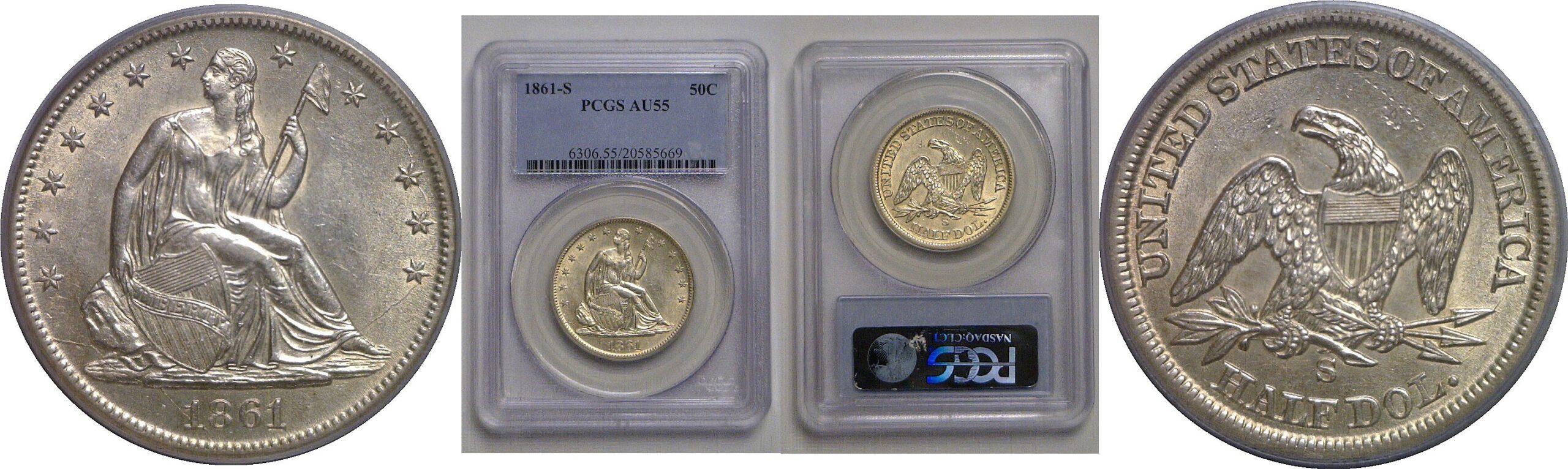 1861-S Seated Liberty Half Dollar   PCGS AU-55
