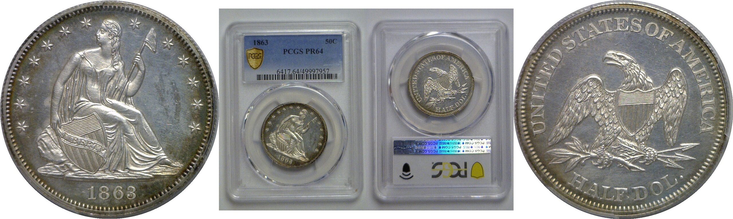 1863 Seated Liberty Half Dollar   PCGS PR-64