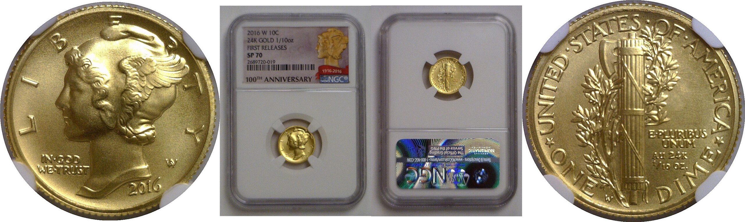 2016-W   Gold Mercury Dime   NGC SP-70