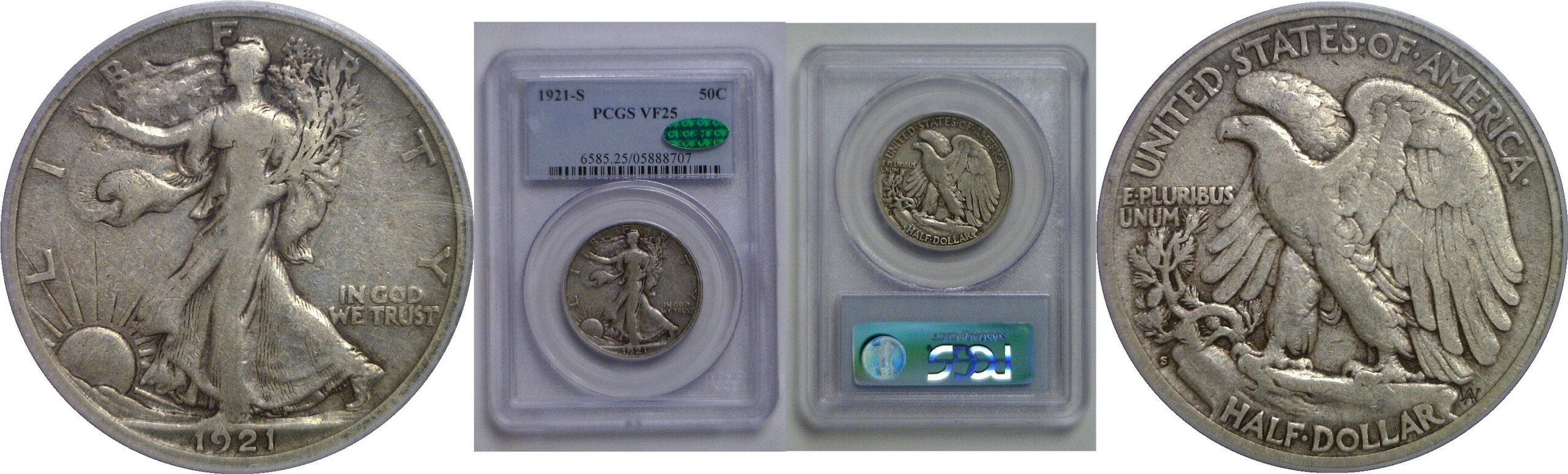 1921-S Walking Liberty Half Dollar   PCGS VF-25  CAC