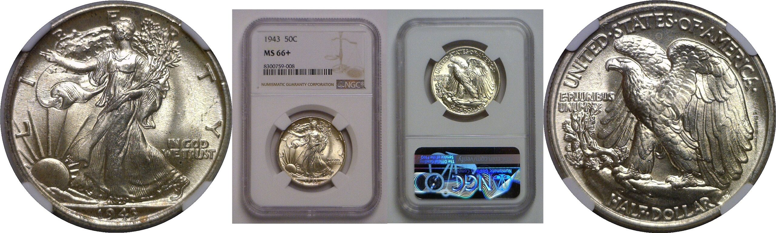 1943 Walking Liberty Half Dollar   NGC MS-66+