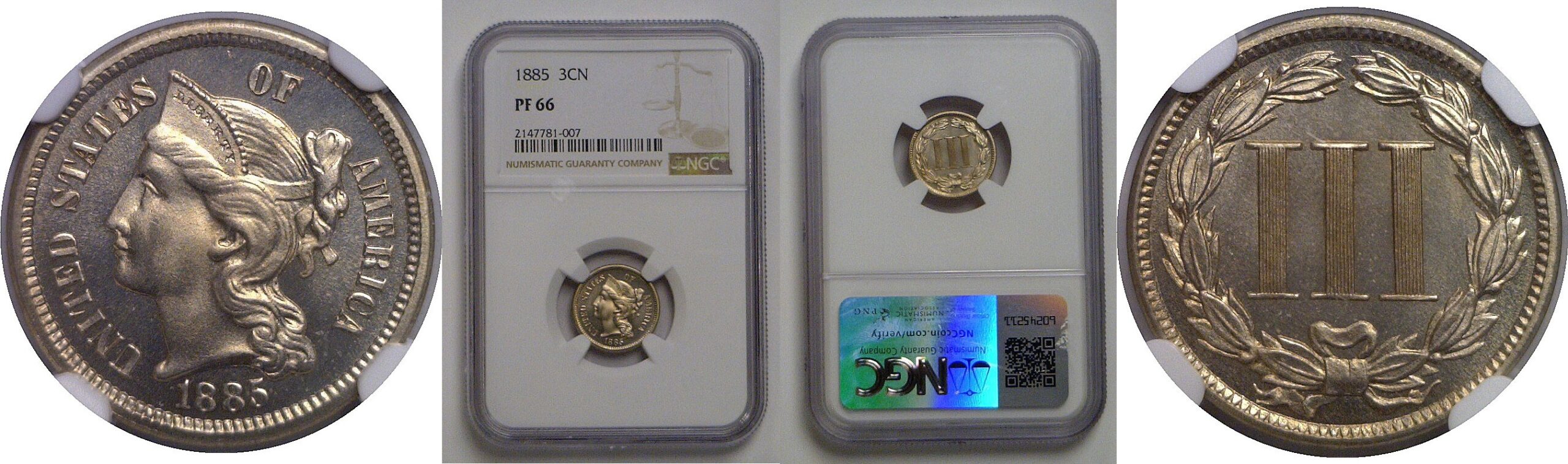 1885 Nickel Three Cent   NGC PF-66