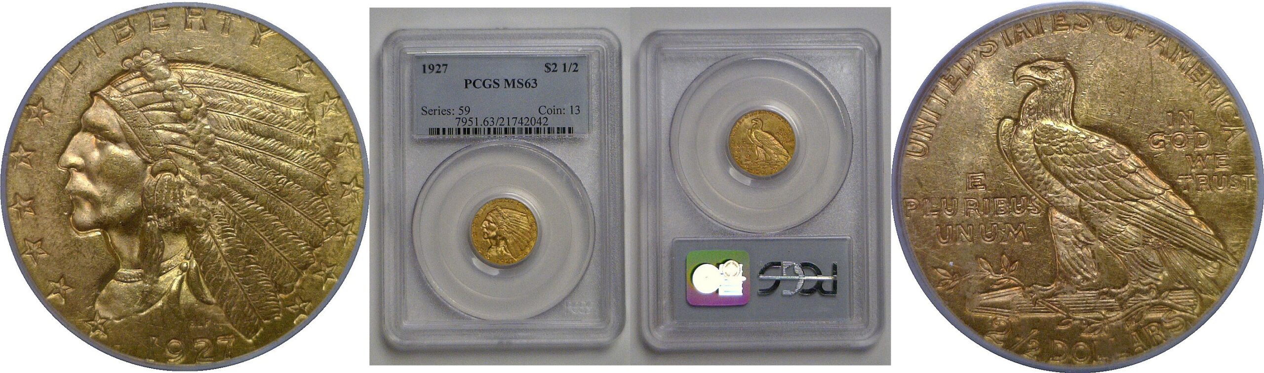 1927 $2 1/2 Indian   PCGS MS-63