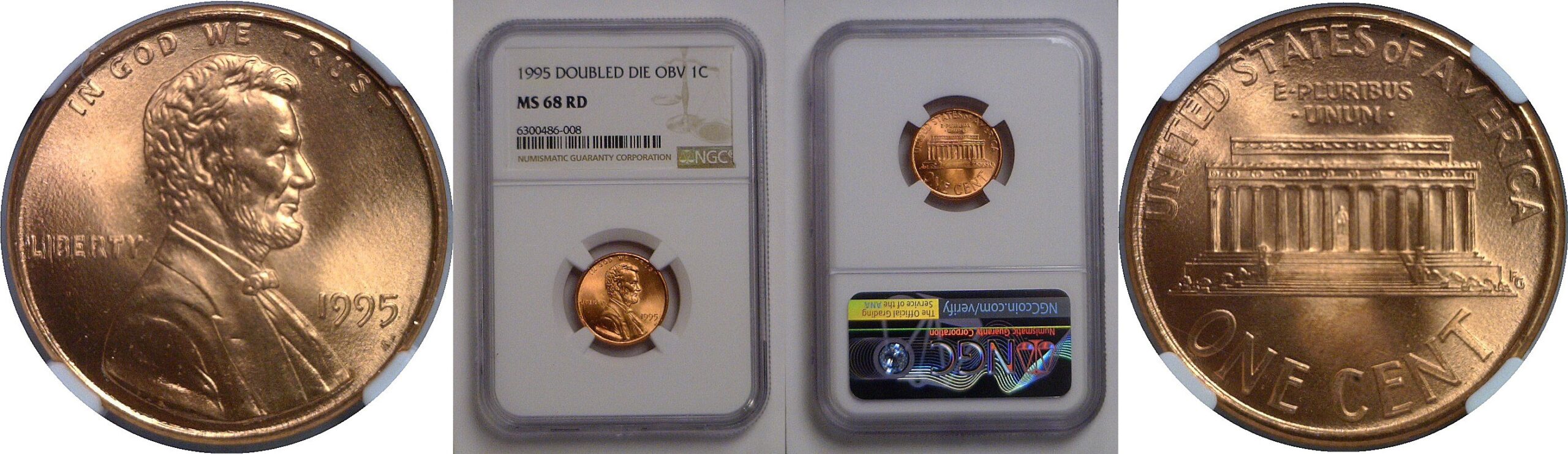 1995 Doubled Die Obverse   Lincoln Cent   NGC MS-68 RD