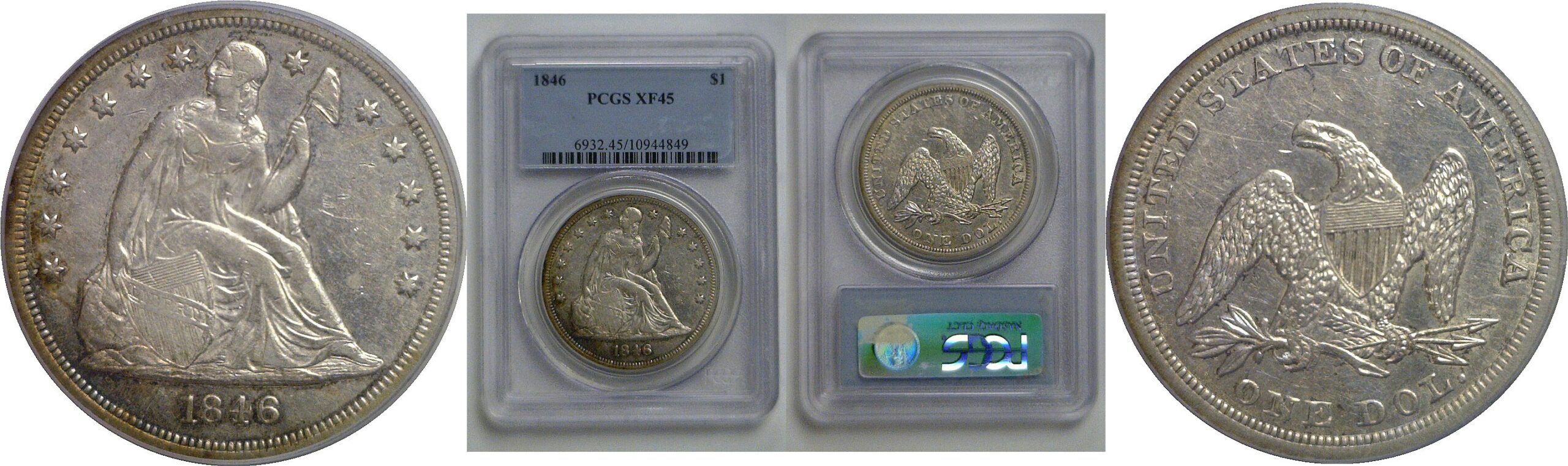 1846 Seated Liberty Dollar   PCGS XF-45