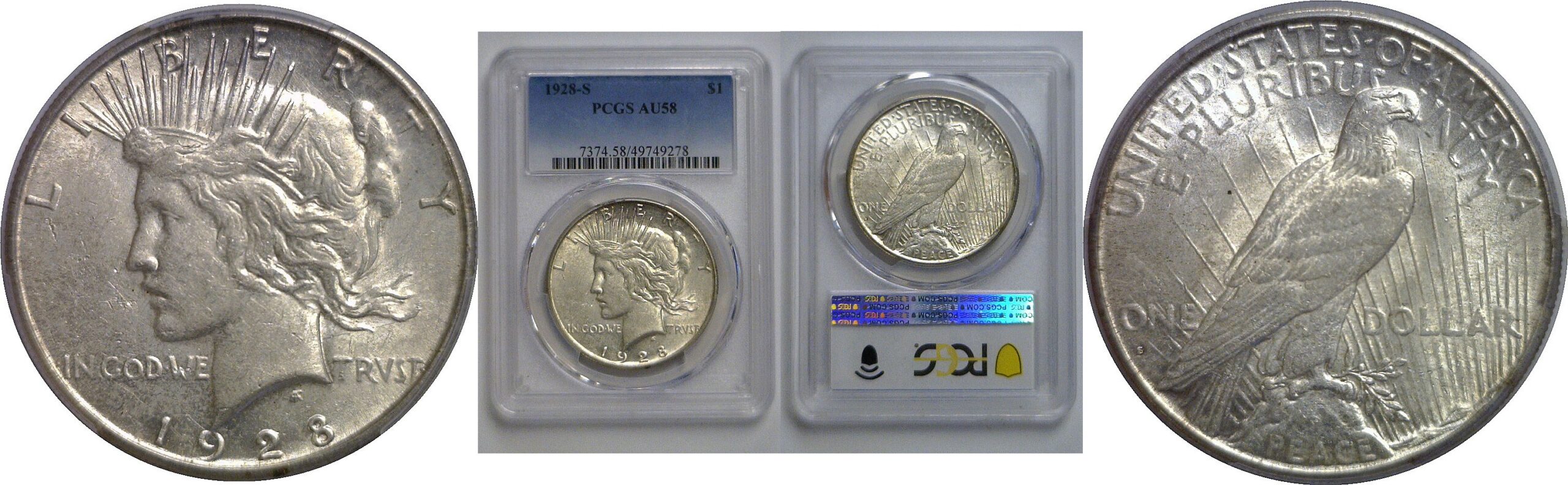 1928-S Peace Dollar   PCGS AU-58