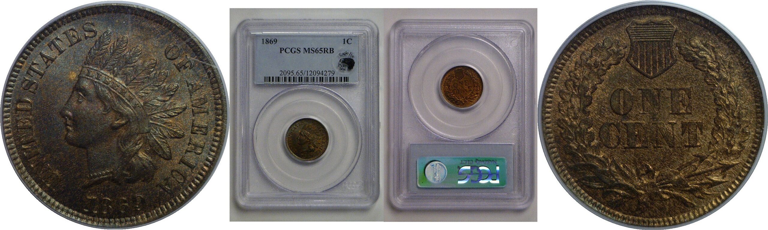 1869 Indian Head Cent   PCGS MS-65 RB