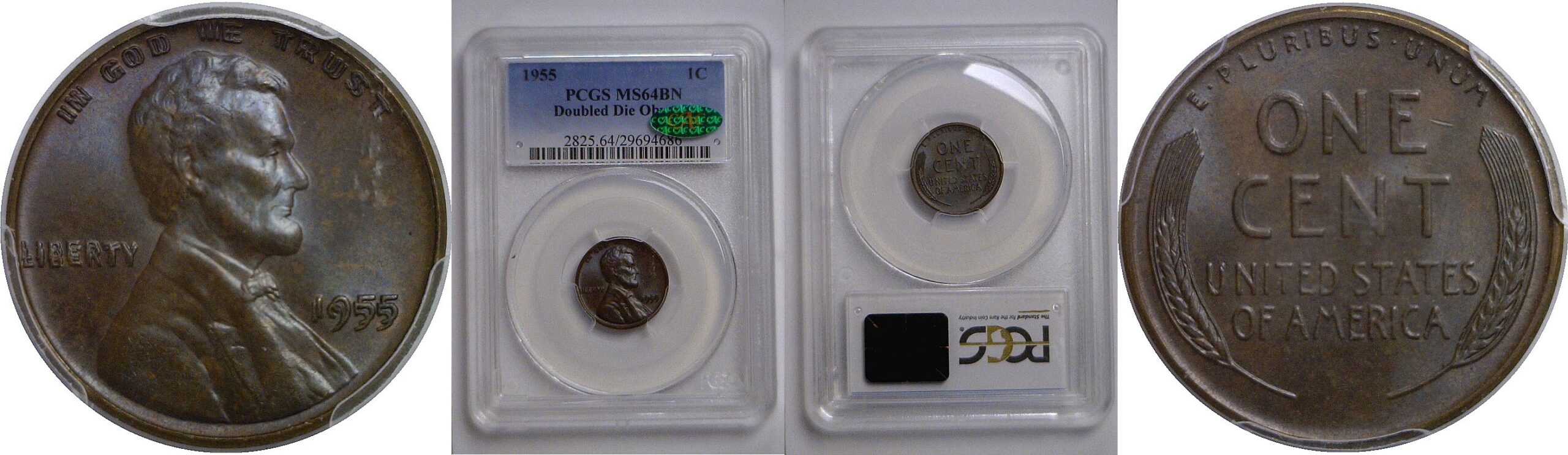 1955 Doubled Die Obverse   Lincoln Cent   PCGS MS-64 BN  CAC