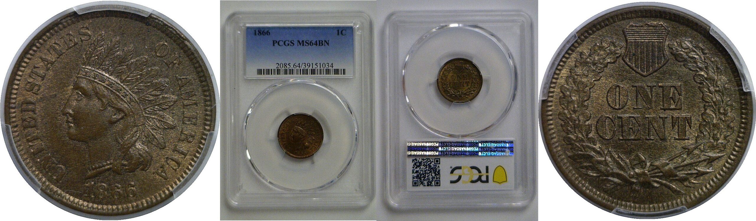 1866 Indian Head Cent   PCGS MS-64 BN