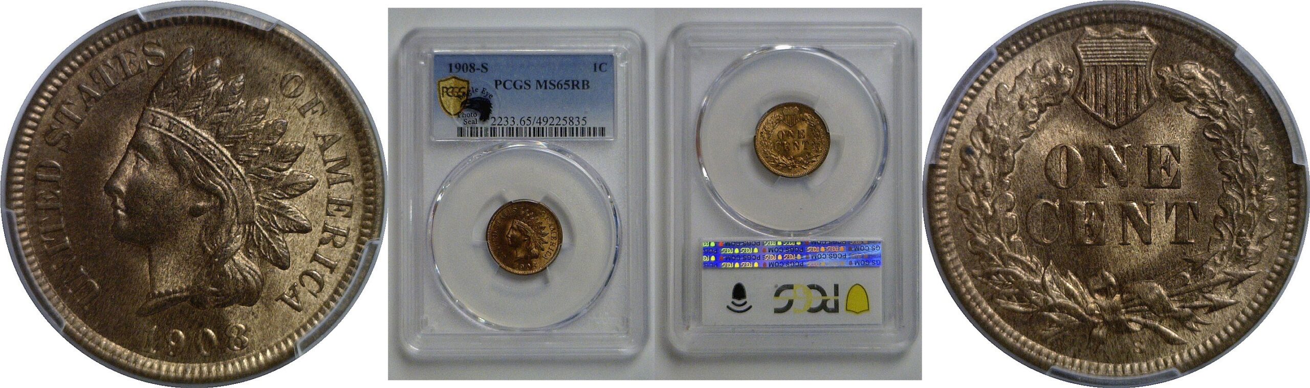 1908-S Indian Head Cent   PCGS MS-65 RB