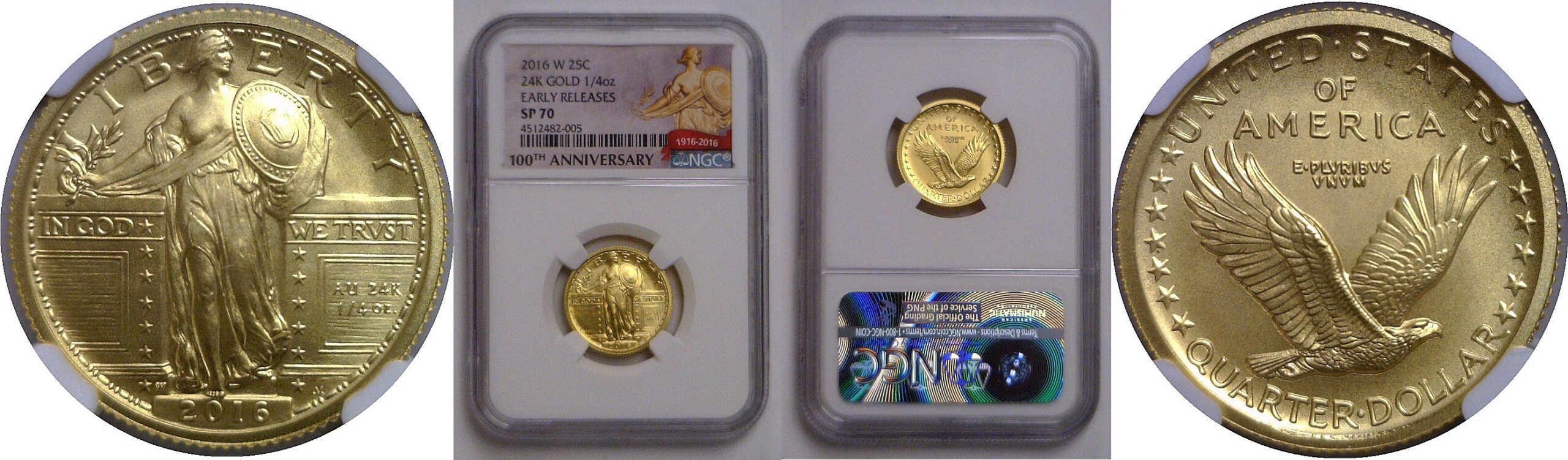 2016-W  Gold Standing Liberty Quarter   NGC SP-70