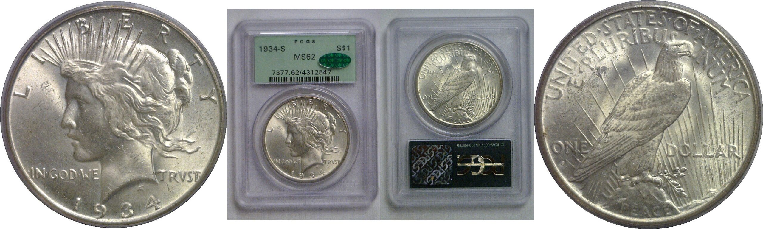 1934-S Peace Dollar   PCGS MS-62 CAC