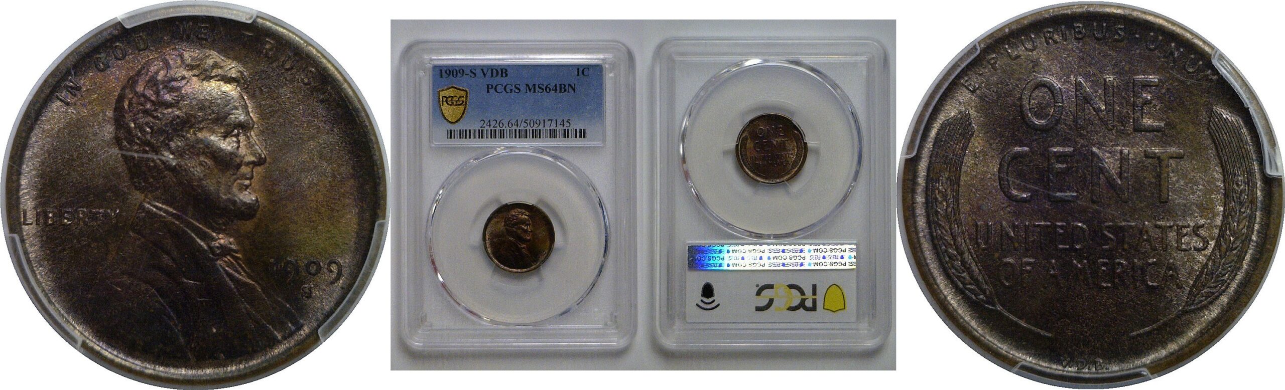 1909-S VDB  Lincoln Cent   PCGS MS-64 BN