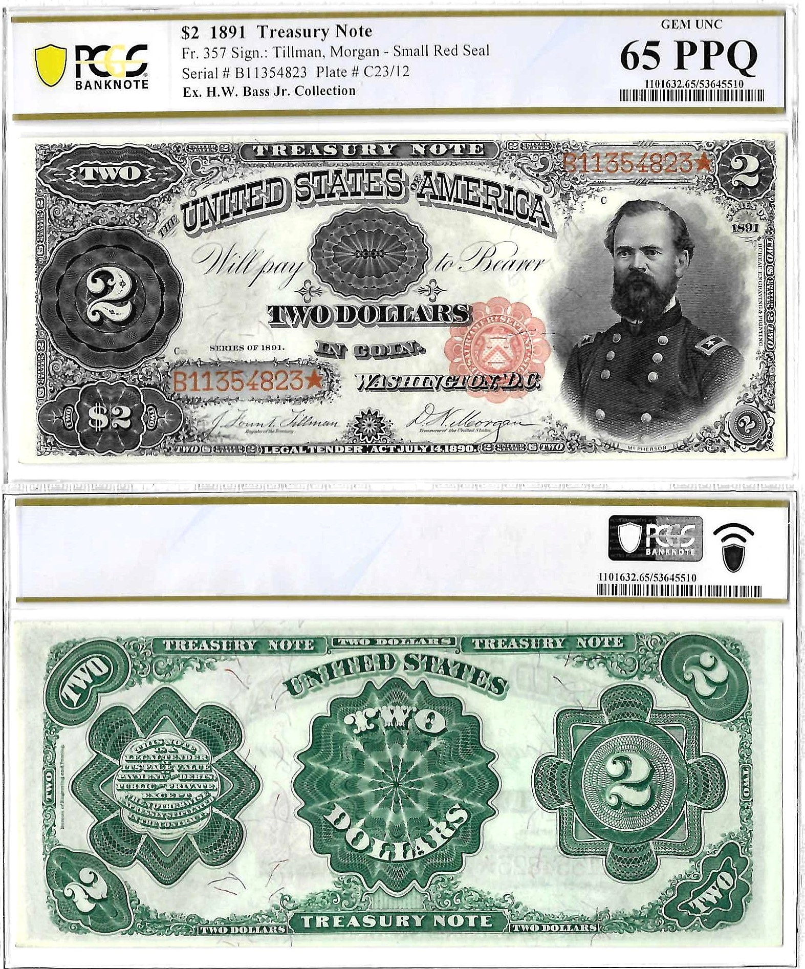 1891 $2 Treasury Note Fr-357 PCGS Gem CU-65 PPQ