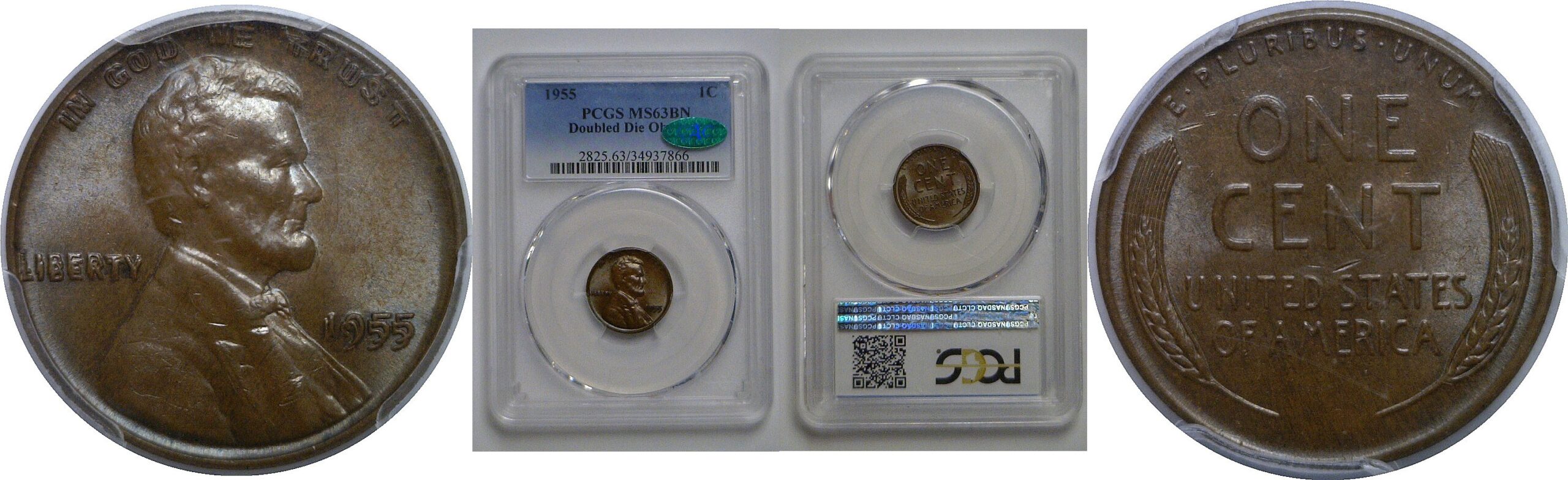 1955 Doubled Die Obverse   Lincoln Cent   PCGS MS-63 BN  CAC
