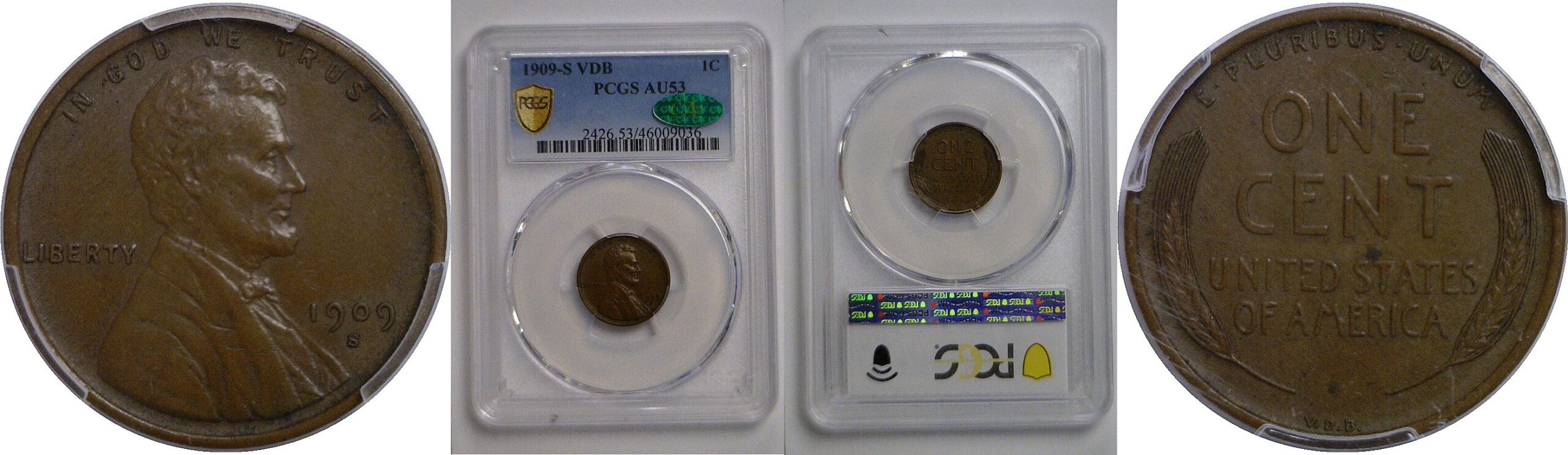1909-S VDB   Lincoln Cent  PCGS AU-53  CAC