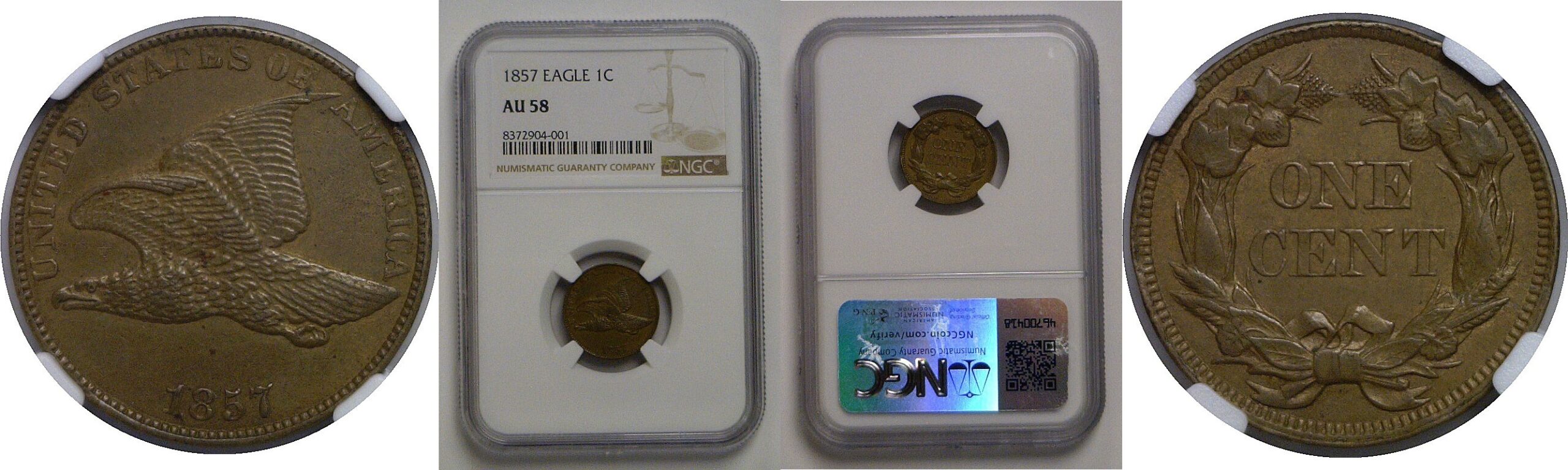 1857 Flying Eagle Cent   PCGS AU-58