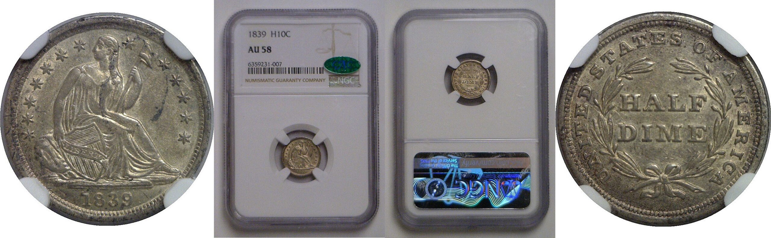 1839 Seated Liberty Half Dime   NGC AU-58  CAC