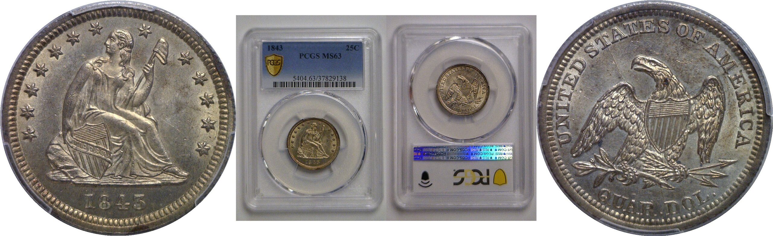 1843 Seated Liberty Quarter   PCGS MS-63