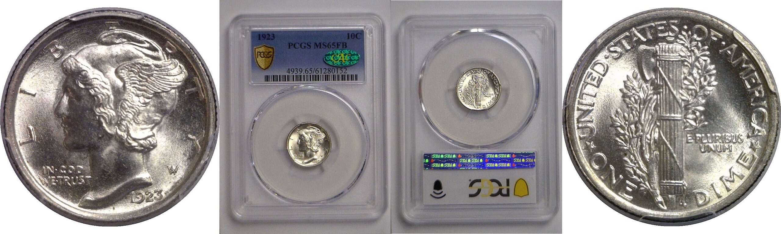 1923 Mercury Dime   PCGHS MS-65 FB