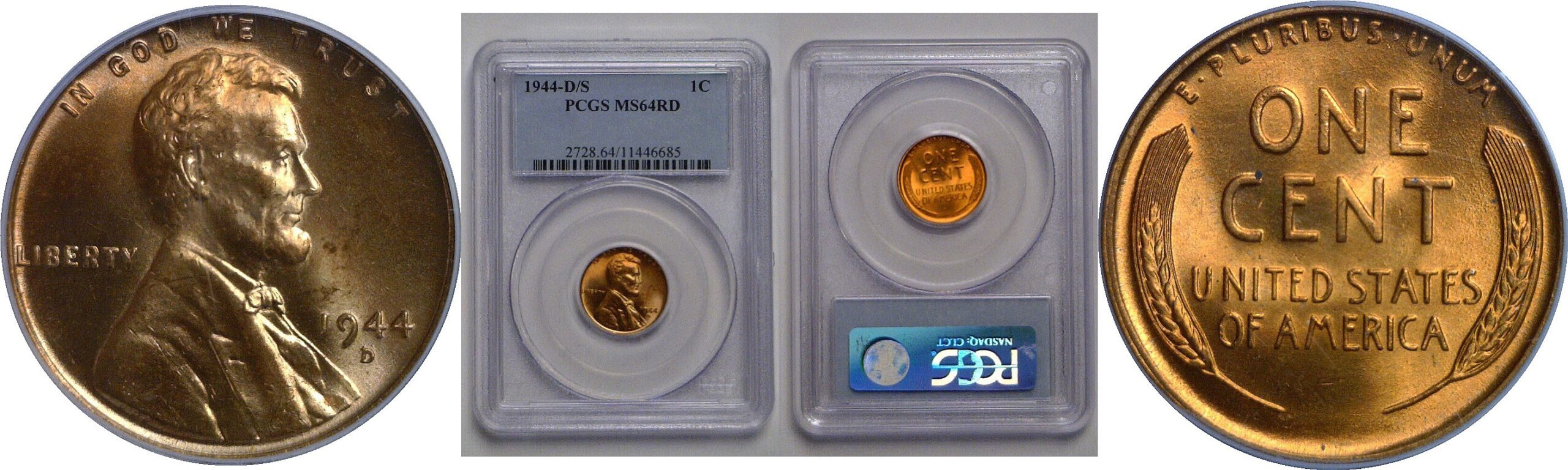 1944-D/S Lincoln Cent   PCGS MS-64 RD