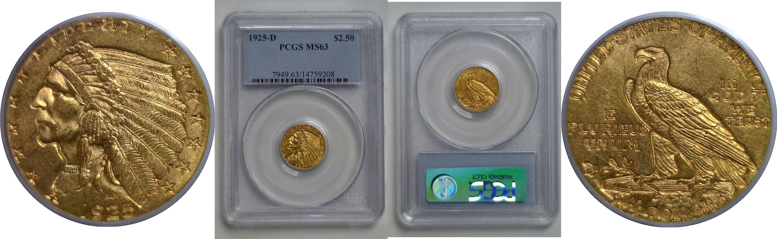 1925-D $2 1/2 Indian   PCGS MS-63