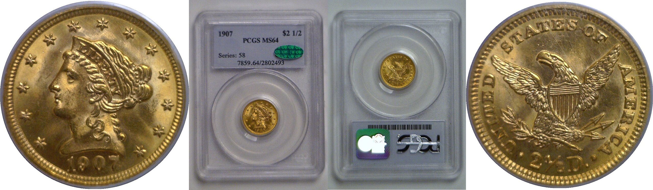 1907 $2 1/2 Liberty   PCGS MS-64  CAC
