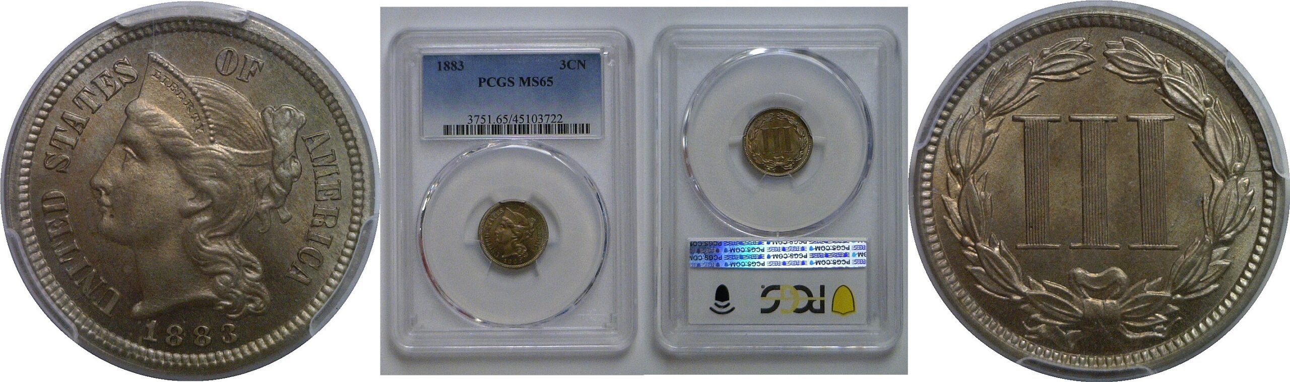 1883 Nickel Three Cent   PCGS MS-65