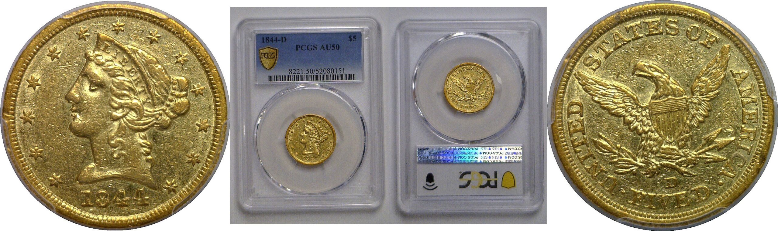 1844-D $5 Liberty   PCGS AU-50