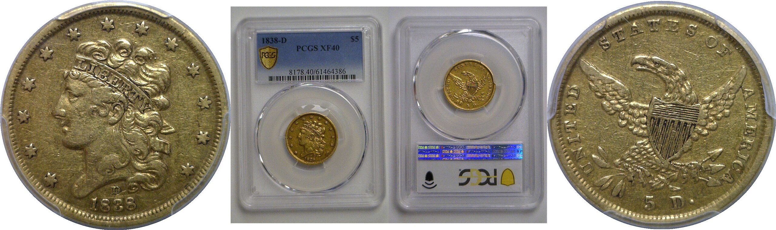 1838-D $5 Classic   PCGS XF-40