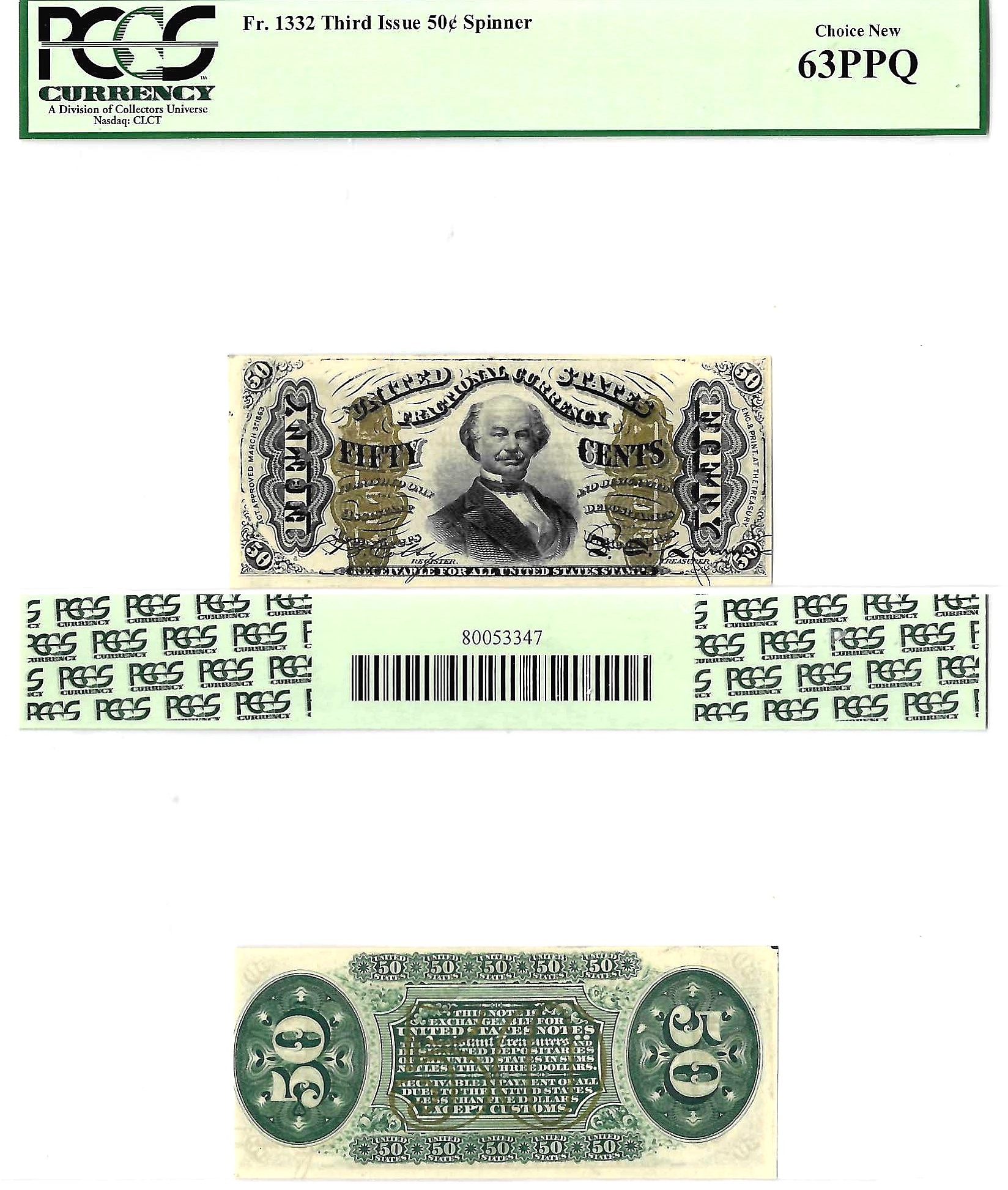 50 Cents Third Issue Fractional Currency Fr. 1332 PCGS Choice New 63 PPQ