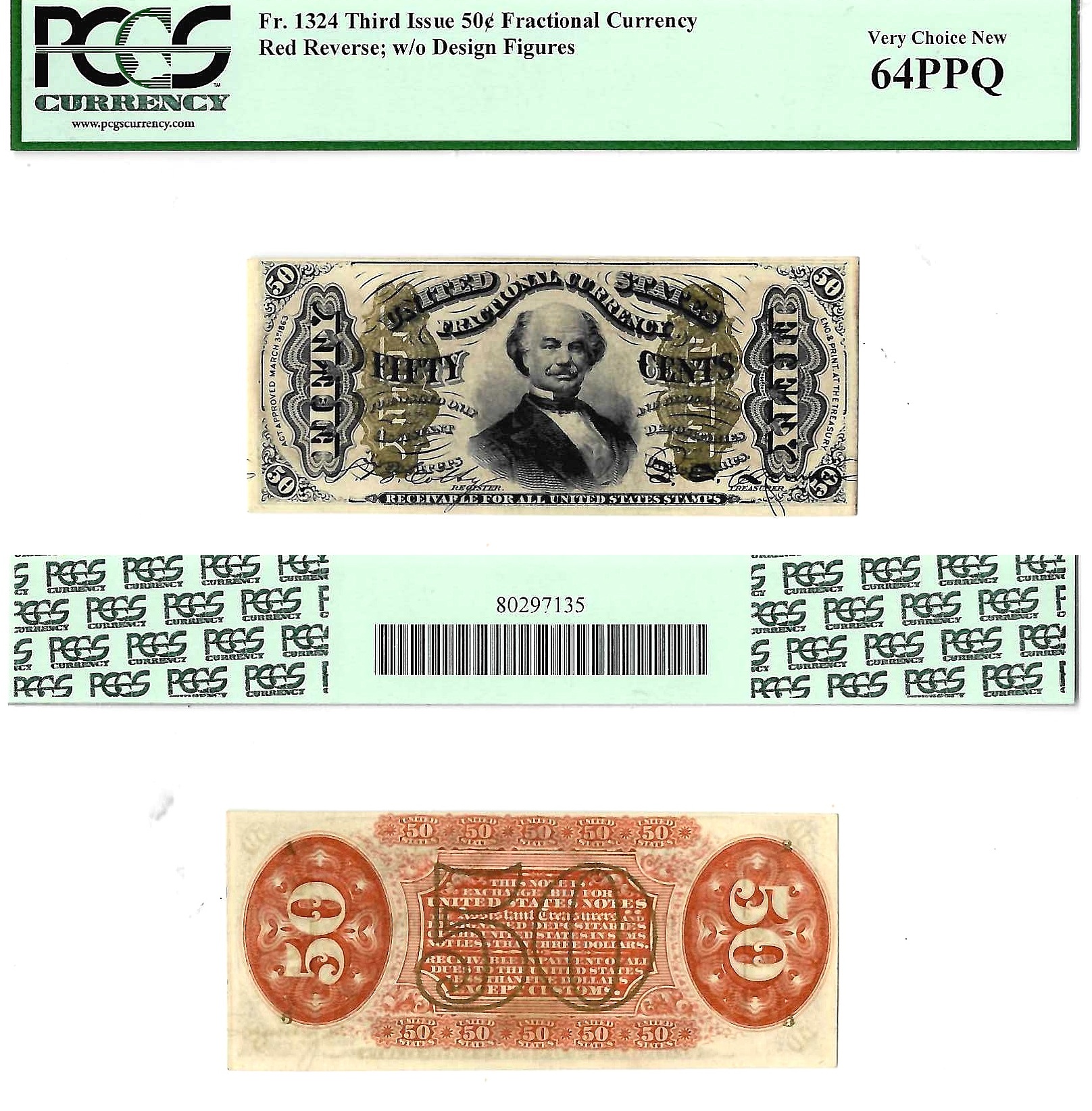 50 Cents Third Issue Fractional Currency Fr. 1324 PCGS Choice CU-64 PPQ