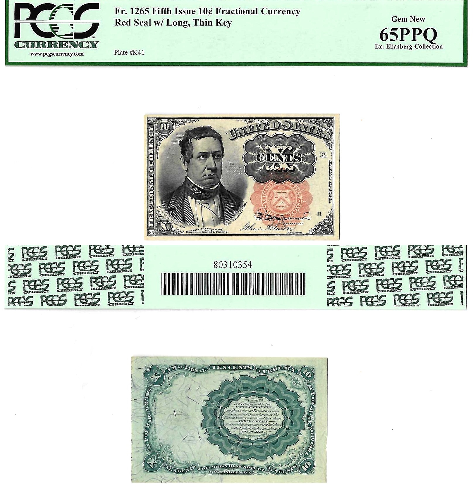 10 Cents Fifth Issue Fractional Currency Fr. 1265 PCGS Gem New 65 PPQ