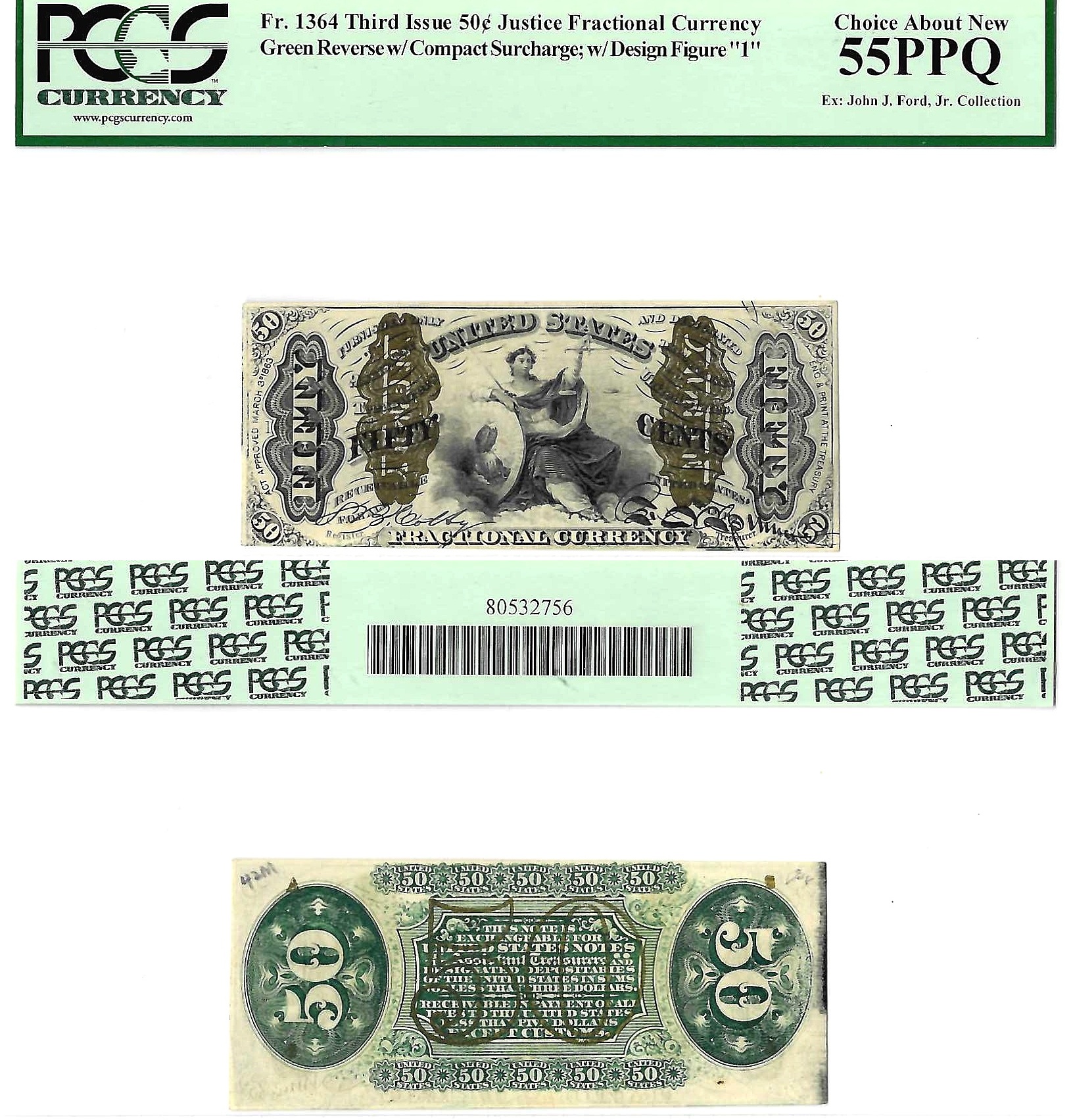 50 Cents Third Issue Fractional Currency Fr. 1364 PCGS Choice AU 55 PPQ