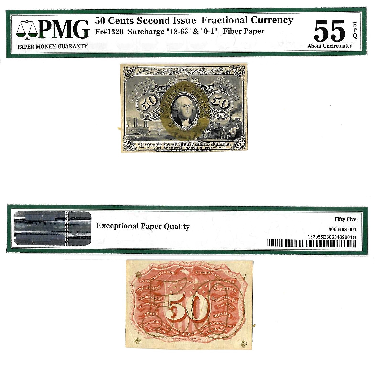 50 Cent 2nd Issue Fractional Currency Fr 1320 PMG AU-55 EPQ