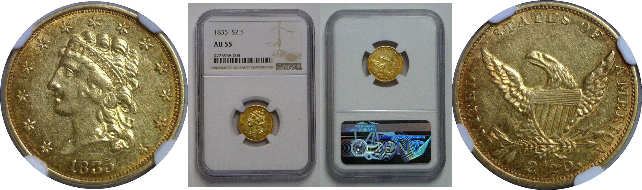 1835 $2 1/2 Classic   NGC AU-55