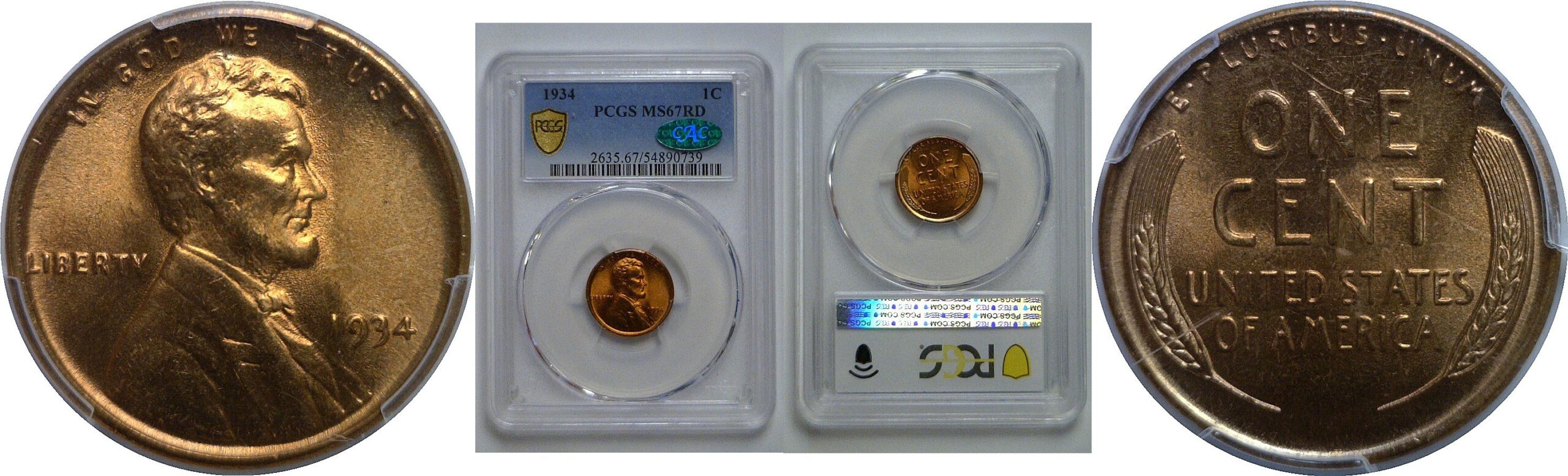1934 Lincoln Cent  PCGS MS-67 RD CAC
