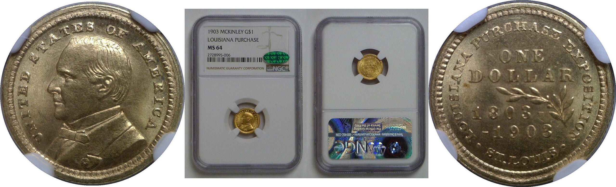 1903 $1 LA Purchase, McKinley Gold Commemorative   NGC MS-64  CAC