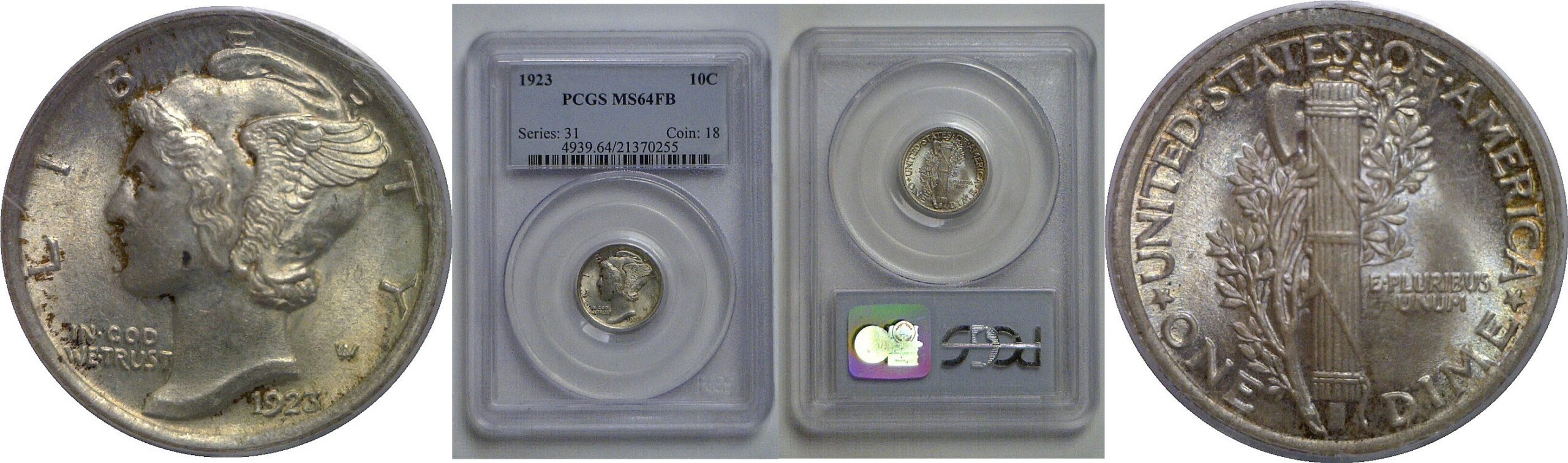 1923 Mercury Dime   PCGS MS-64 FB