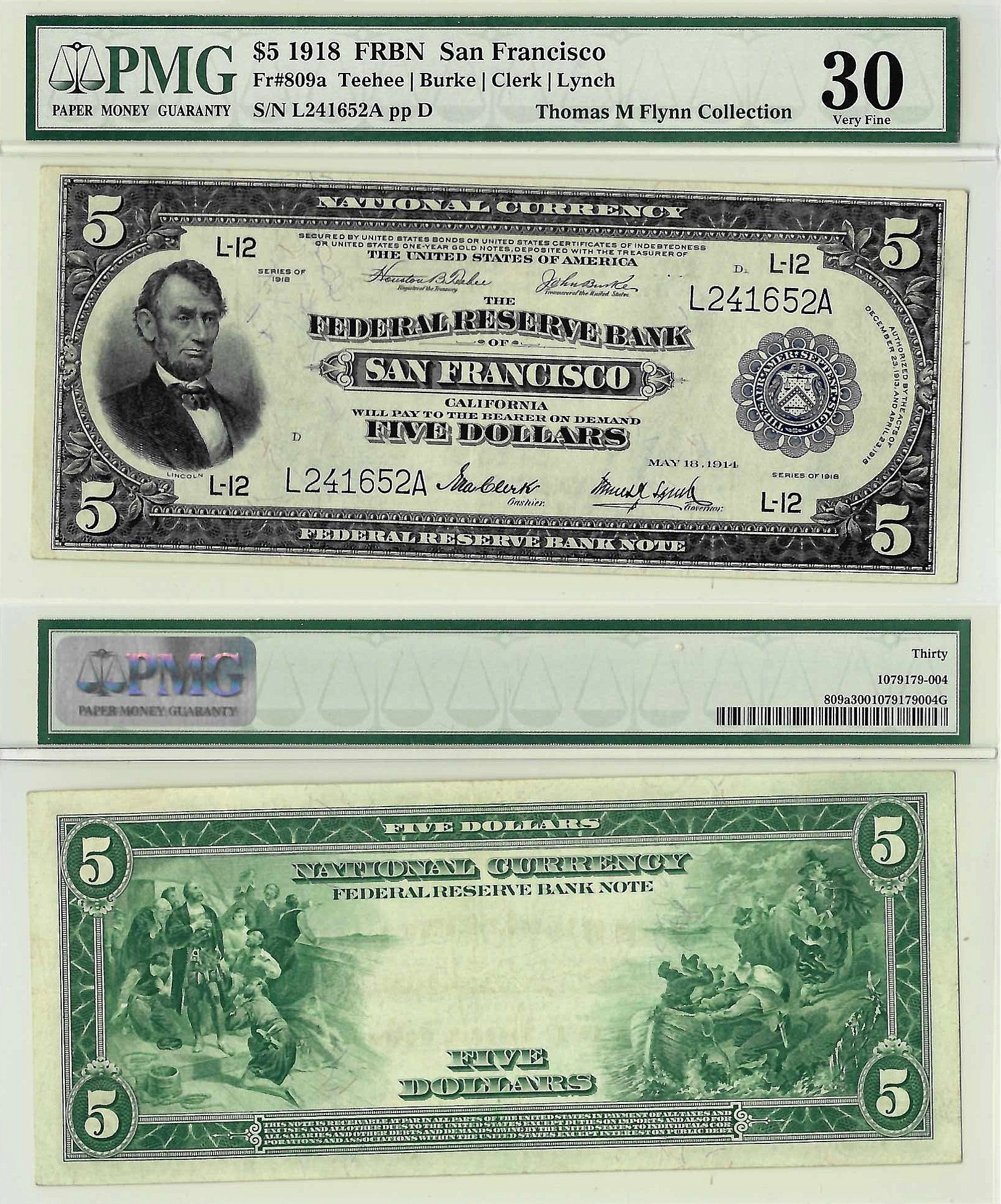 1918 $5 San Francisco District Federal Reserve Bank Note PMG VF 30