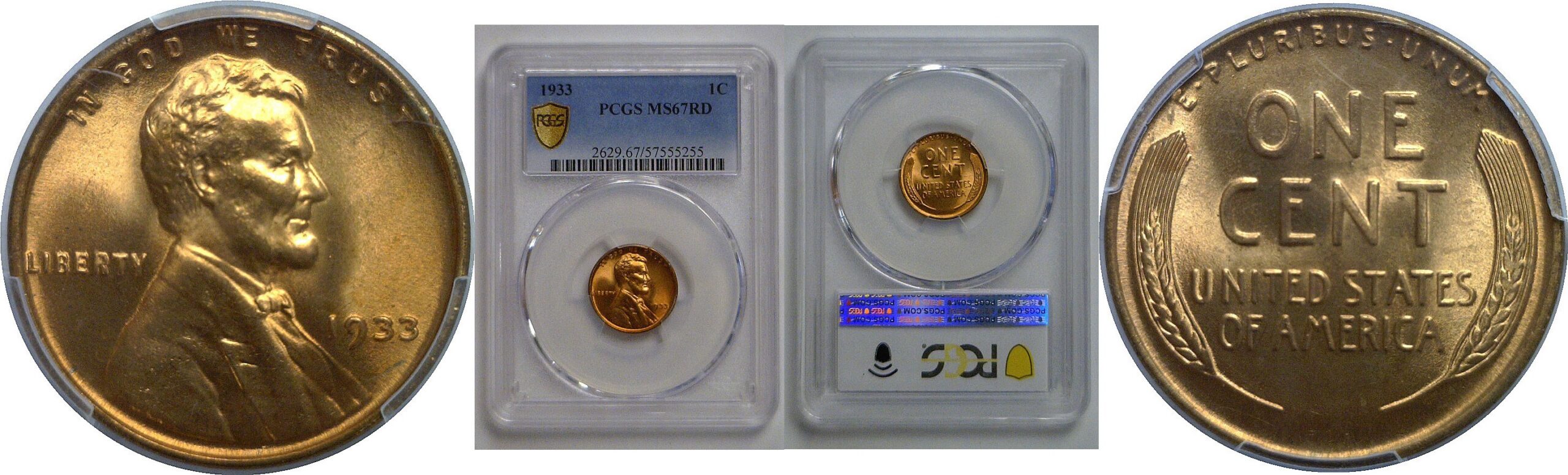 1933 Lincoln Cent    PCGS MS-67 RD
