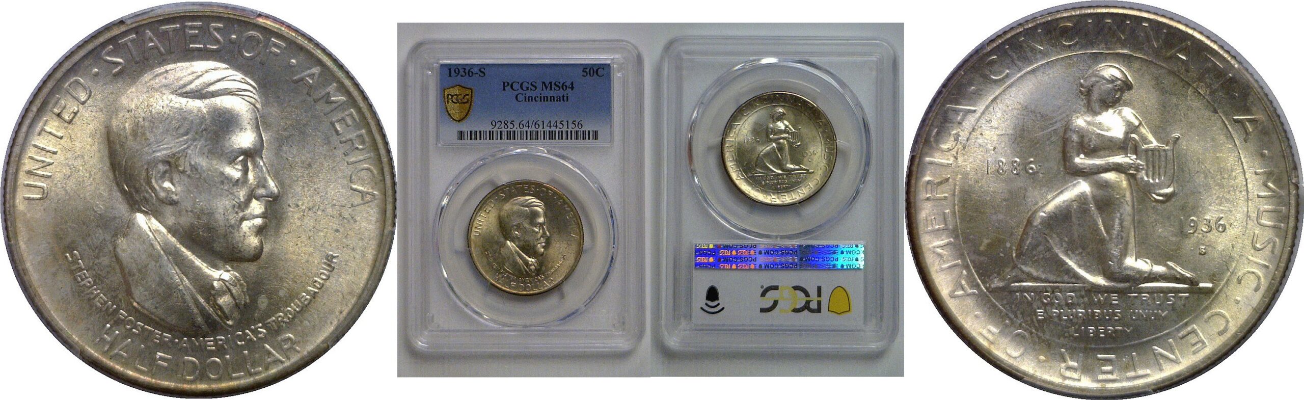 1936-S Cincinnati Commemorative Half Dollar   PCGS MS-64