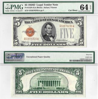1928-D $5 Legal Tender Note Fr. 1529 PMG Choice UNC 64 EPQ
