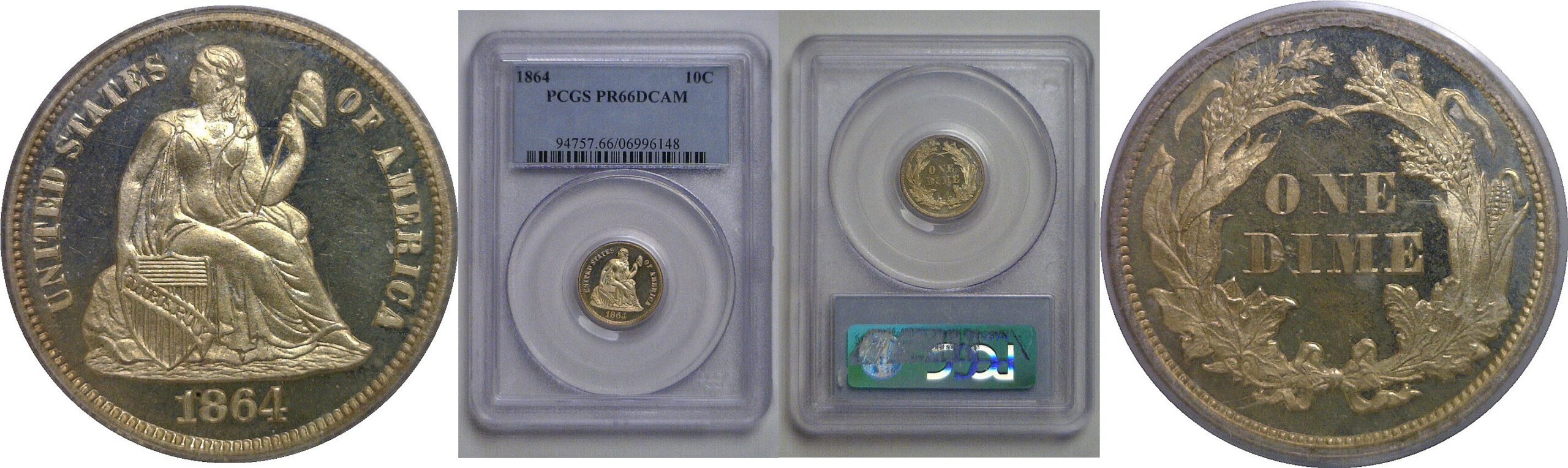1864 Seated Liberty Dime   PCGS PR-66 DCAM