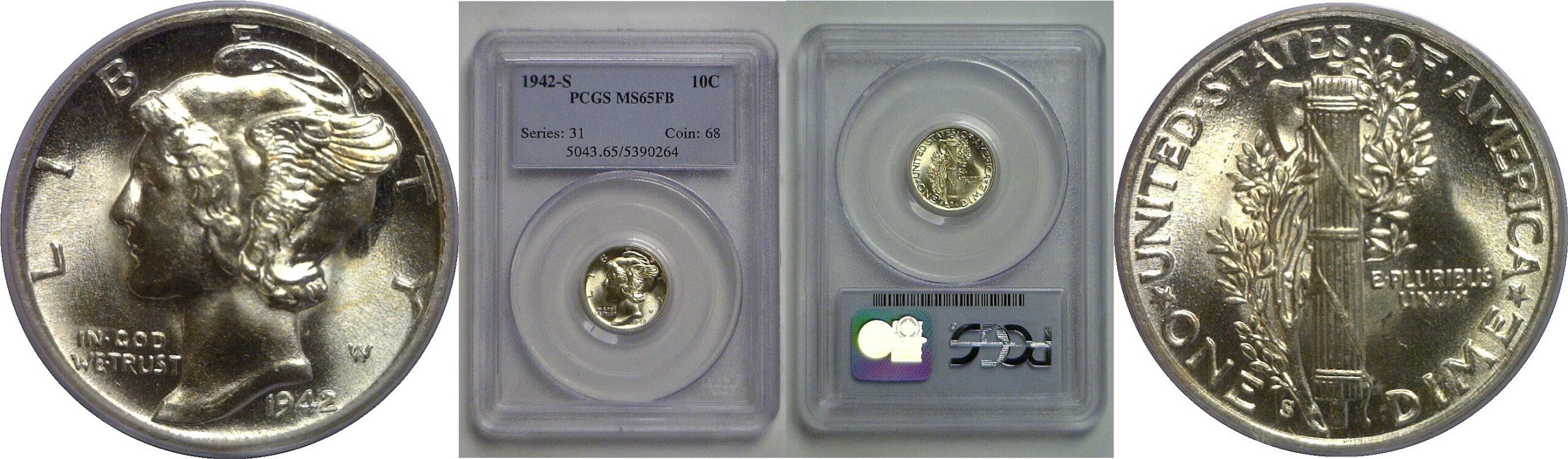 1942-S Mercury Dime   PCGS MS-65 FB