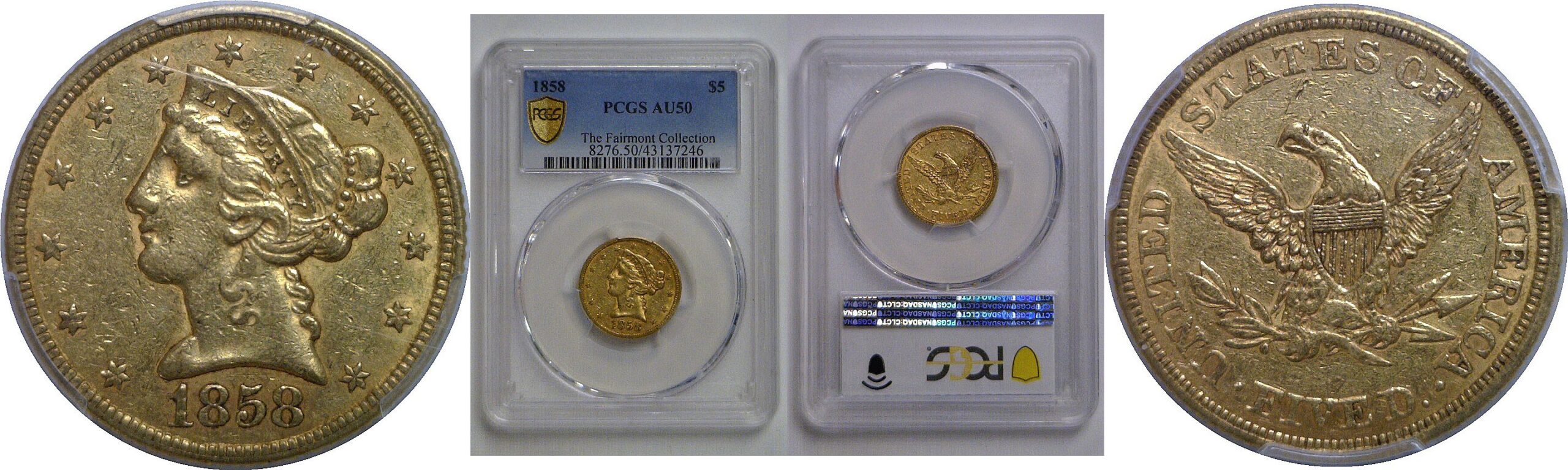 1858 $5 Liberty   PCGS AU-50