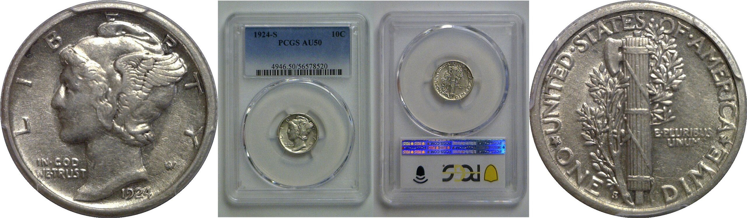 1924-S Mercury Dime   PCGS AU-50