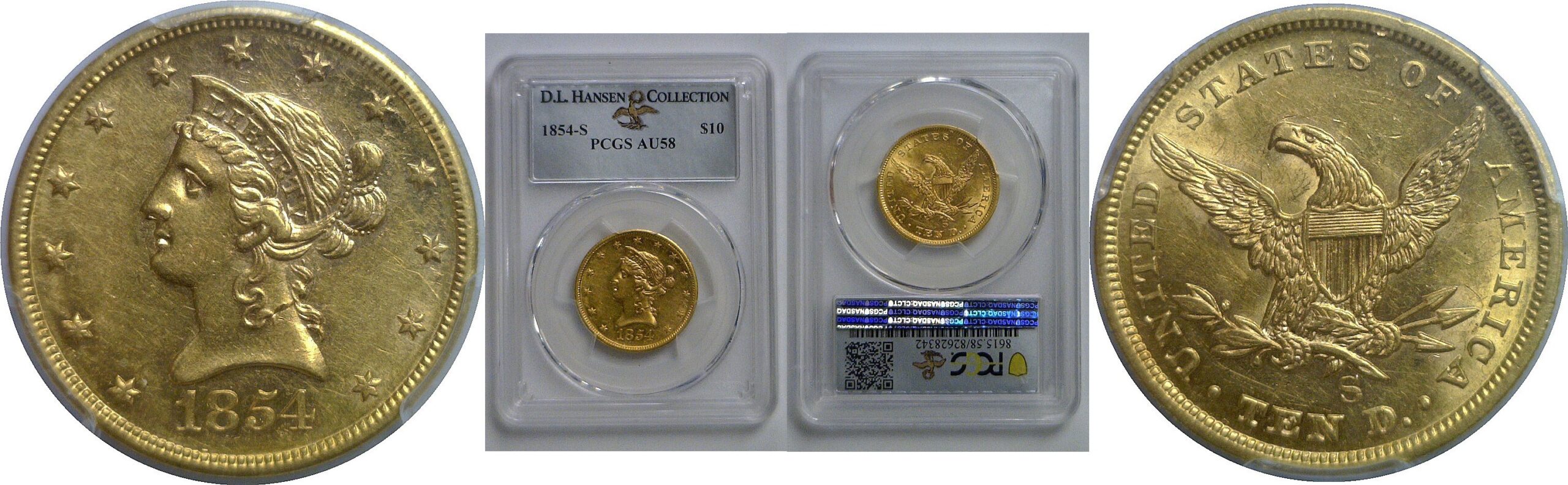 1854-S $10 Liberty   PCGS AU-58